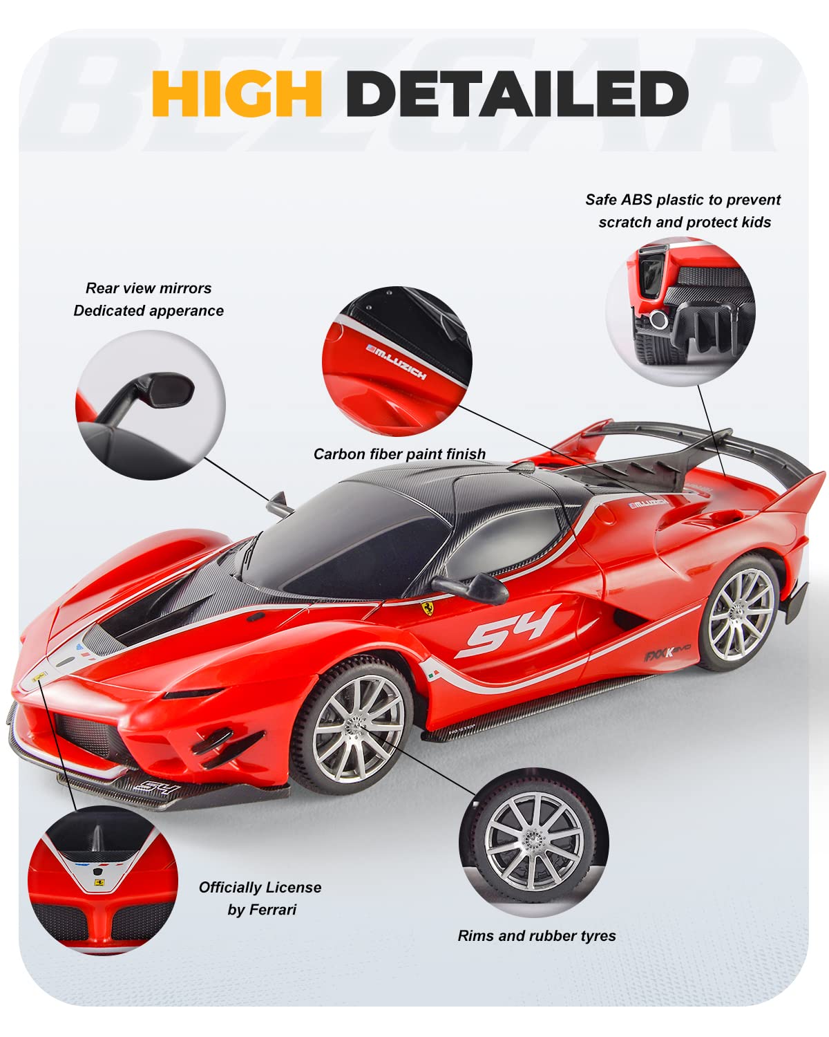 BEZGAR Ferrari RC Car durable ABS plastic resists everyday bumps.