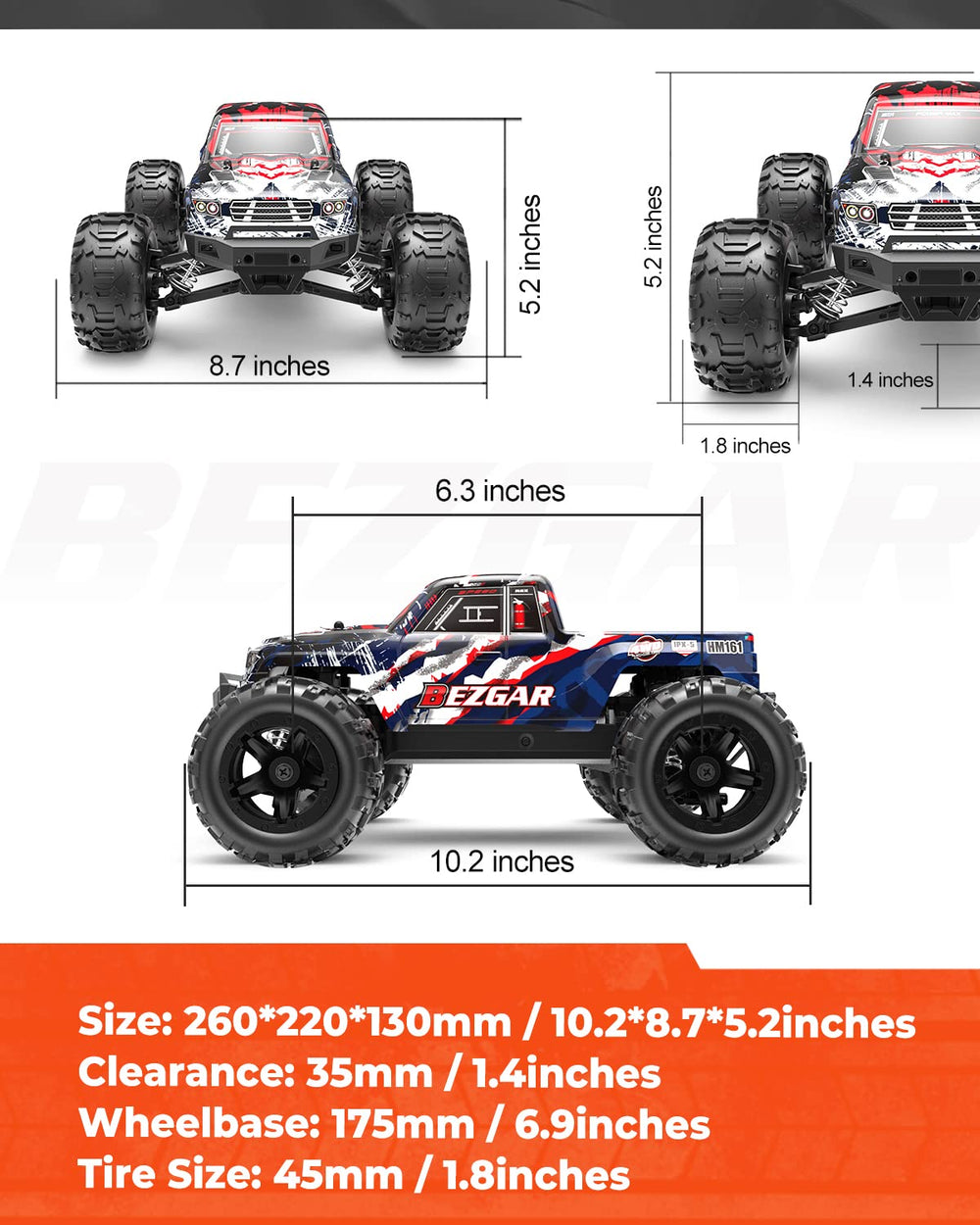 BEZGAR HM161 off-road action shows high-clearance chassis overcoming obstacles.