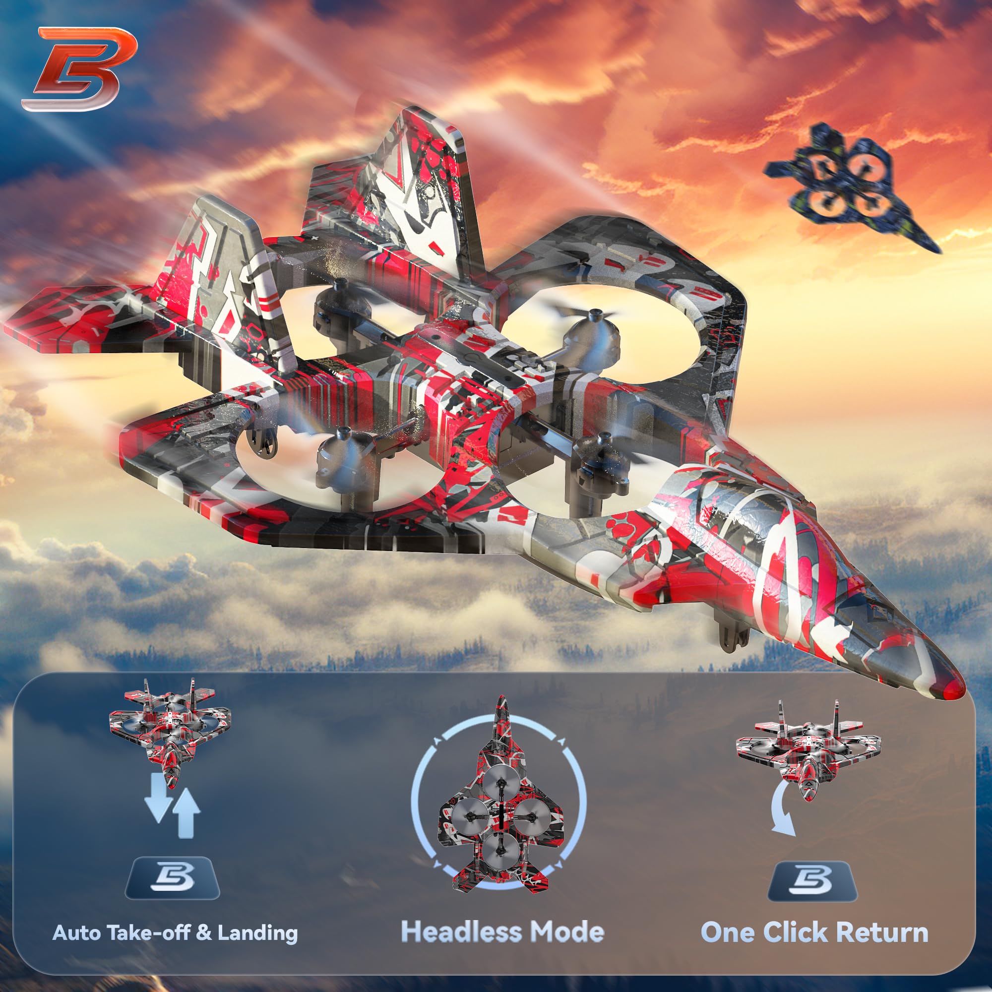 BEZGAR HQ057X RC fighter airplane top view emphasizes compact layout and easy control for kids.