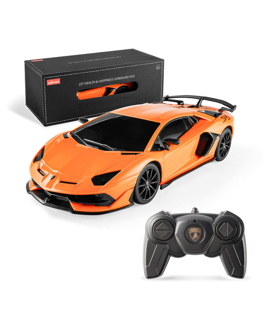 BEZGAR Lambo Aventador SVJ RC car, front view, ideal for indoor play and quick laps.