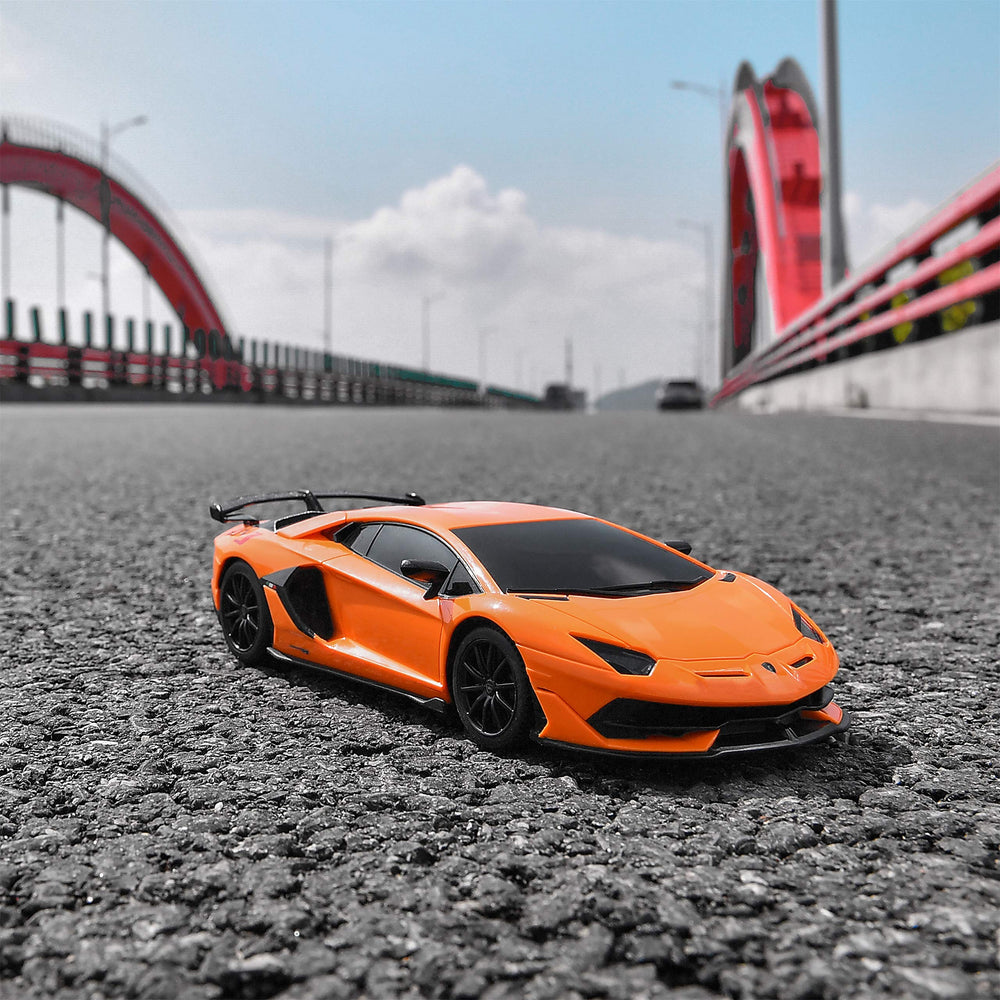BEZGAR Lambo Aventador SVJ RC car, cockpit view, kid-friendly controls.