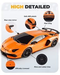 BEZGAR Lambo Aventador SVJ RC car, rear view, stable and engaging for races.