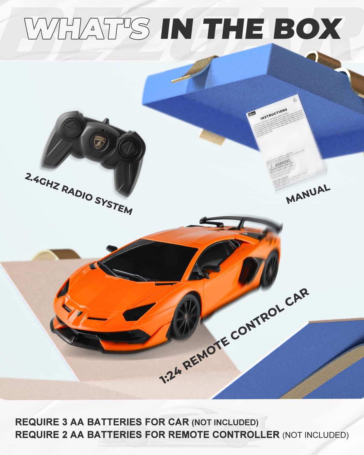 BEZGAR Lambo Aventador SVJ RC car, remote controller, easy dual-grip handling.