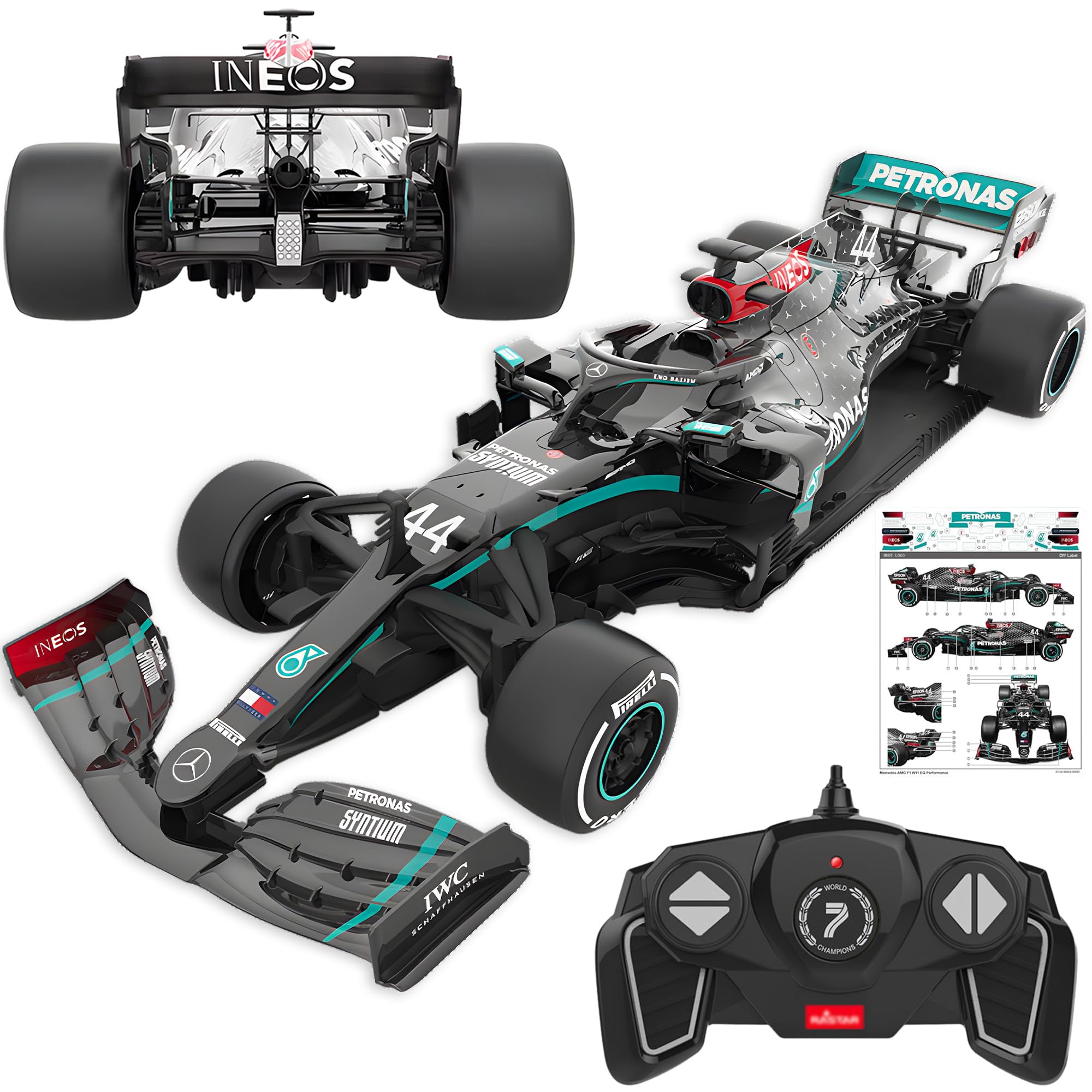 BEZGAR Mercedes-Benz F1 1:18 RC car front view with authentic livery for display
