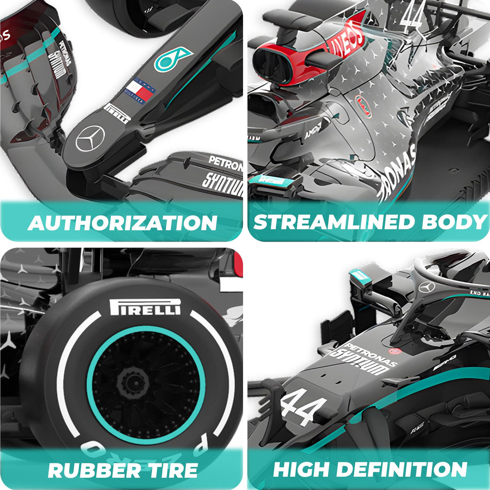 BEZGAR Mercedes-Benz F1 1:18 RC car rear view with race number for authenticity