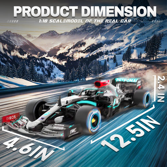 BEZGAR Mercedes-Benz F1 1:18 RC car side view highlighting sleek profile for play