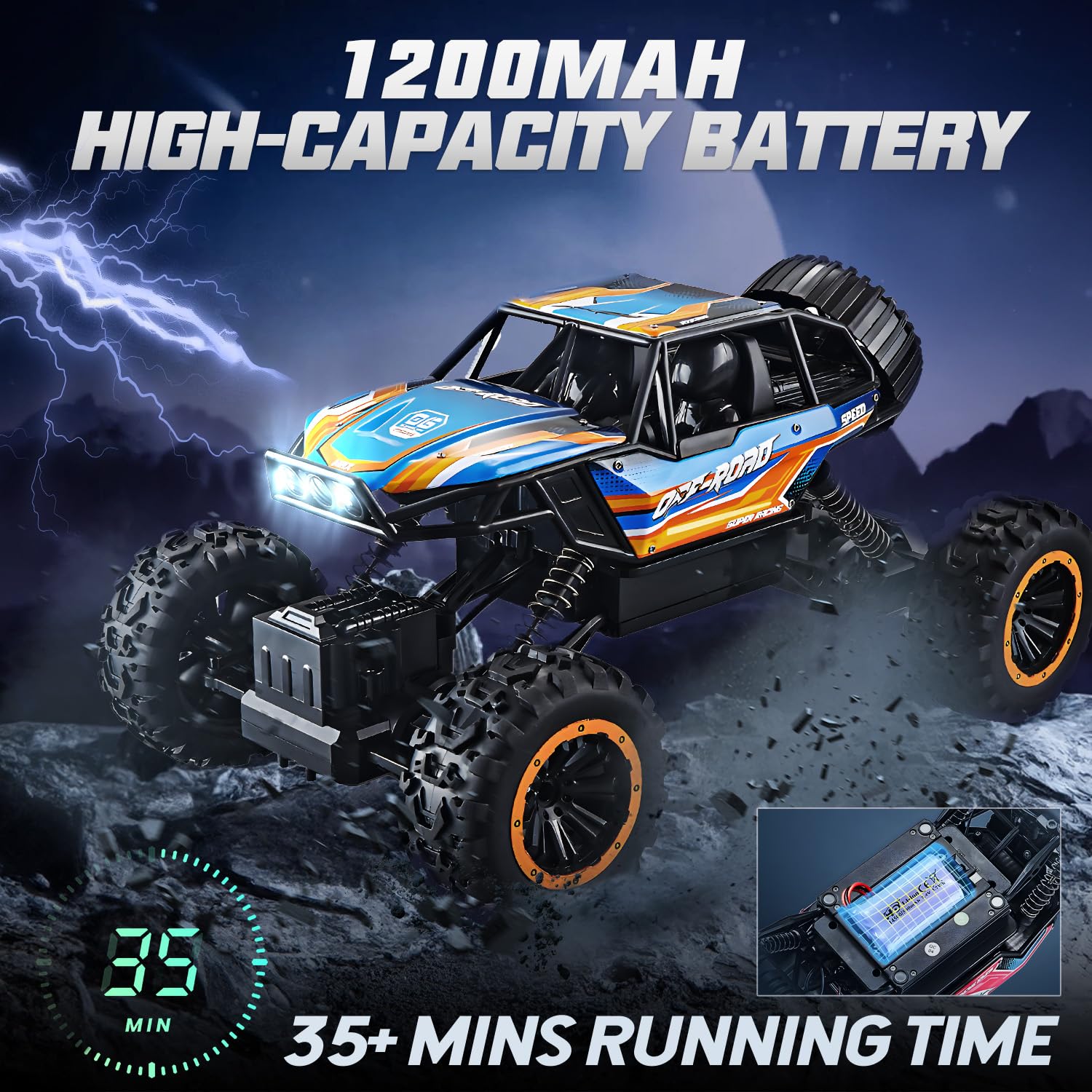 BEZGAR Monster Truck with 45-degree climbing capability on tough terrain.