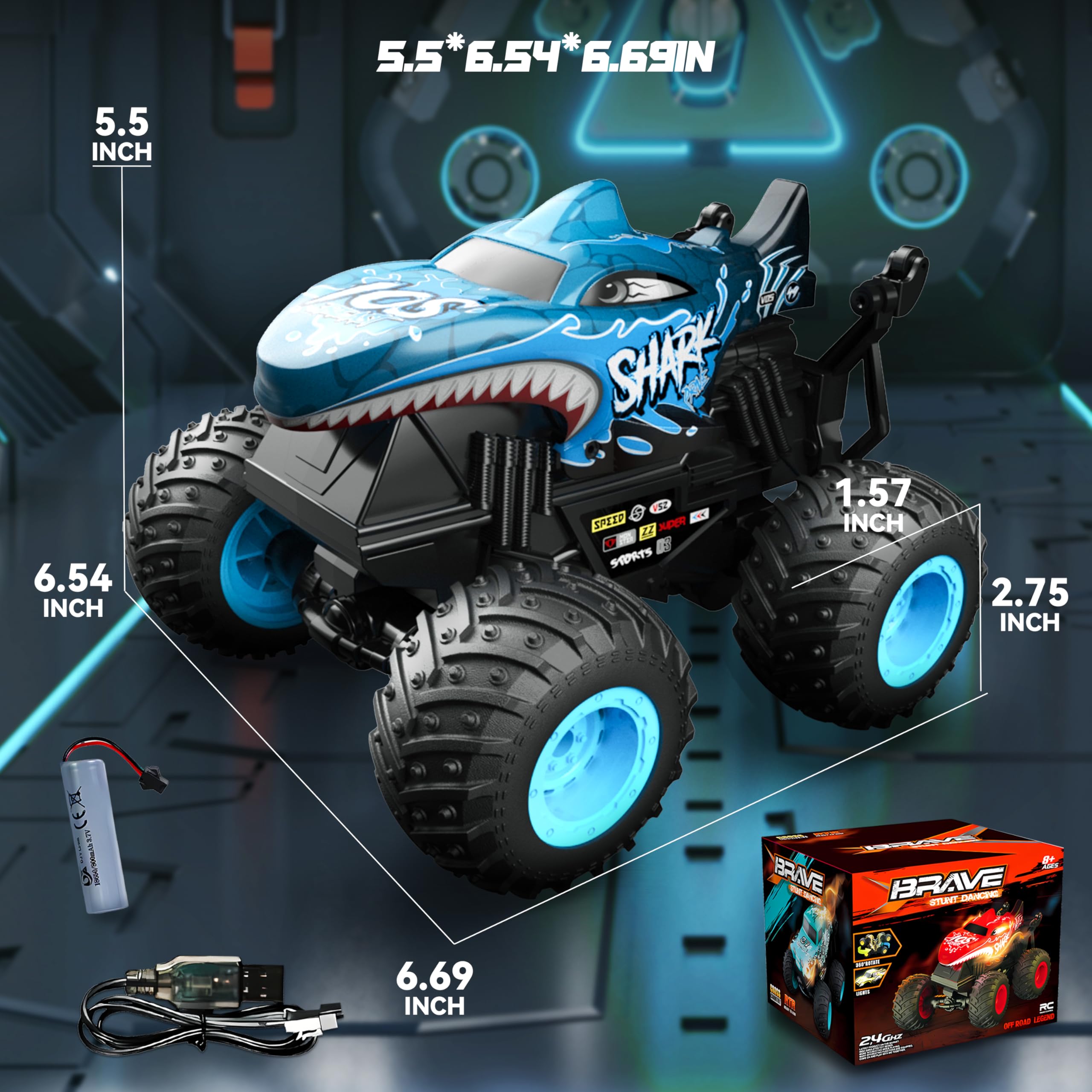 BEZGAR Monster Truck blue in action demonstrating standing wheelies.