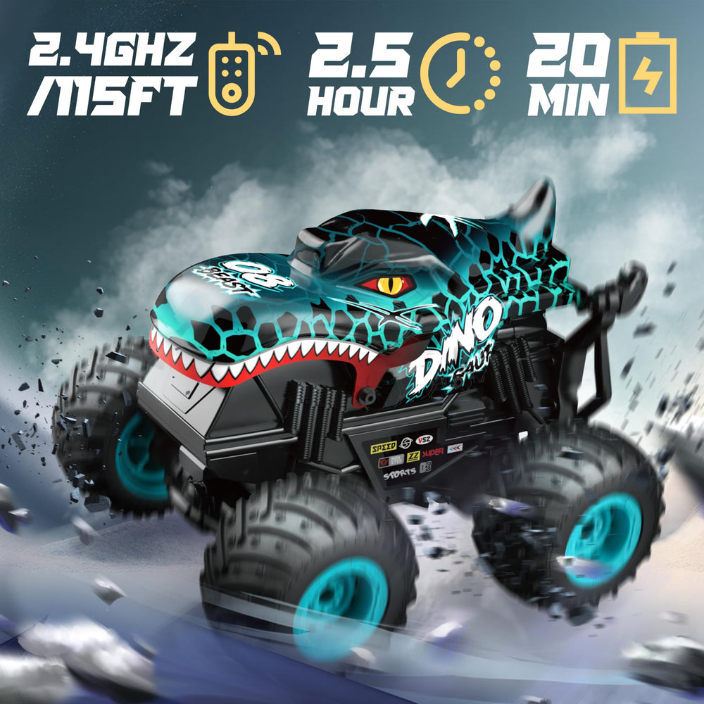 BEZGAR Monster Truck blue side view shows durable chassis for rough terrain.