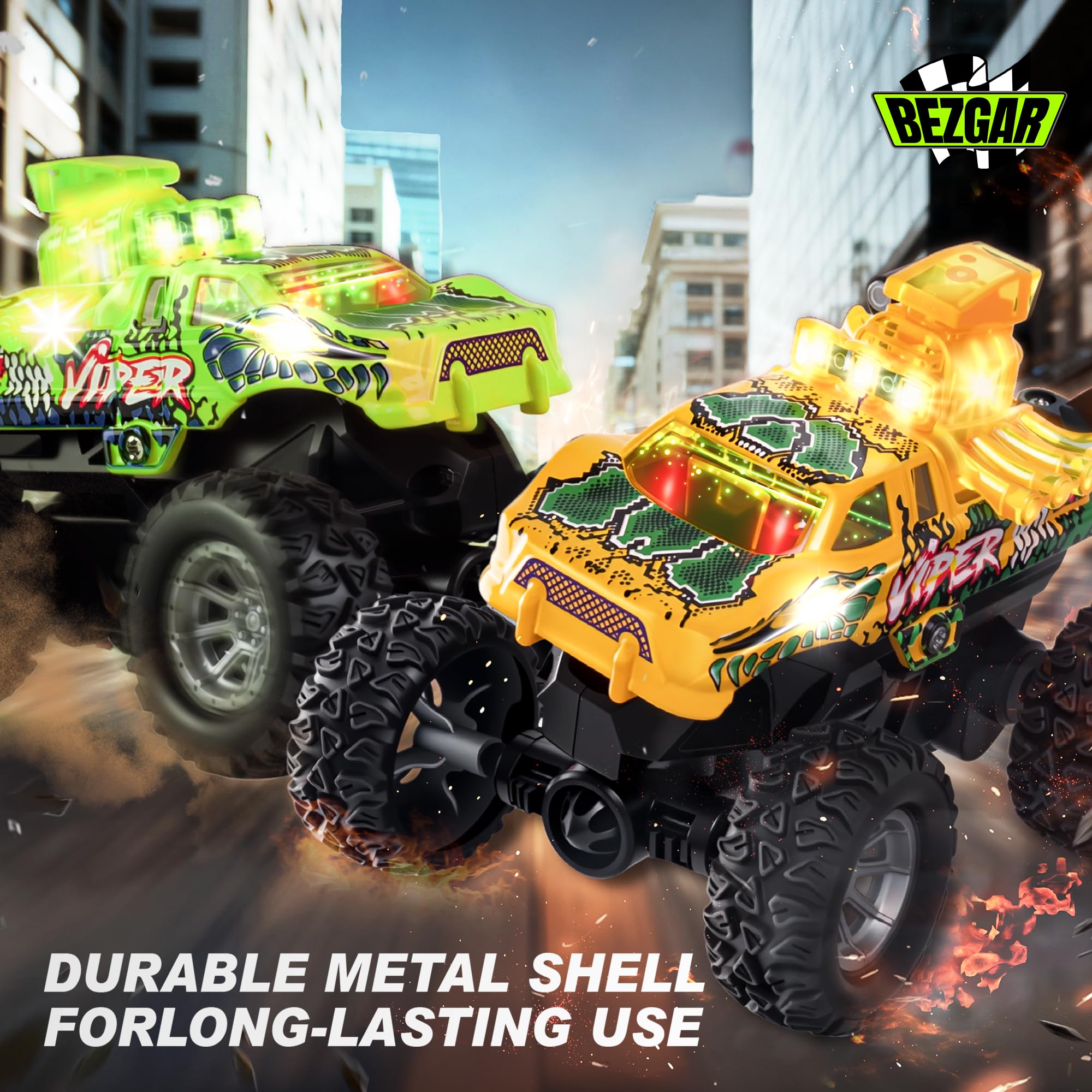 BEZGAR Monster Truck Green performs 360° spins