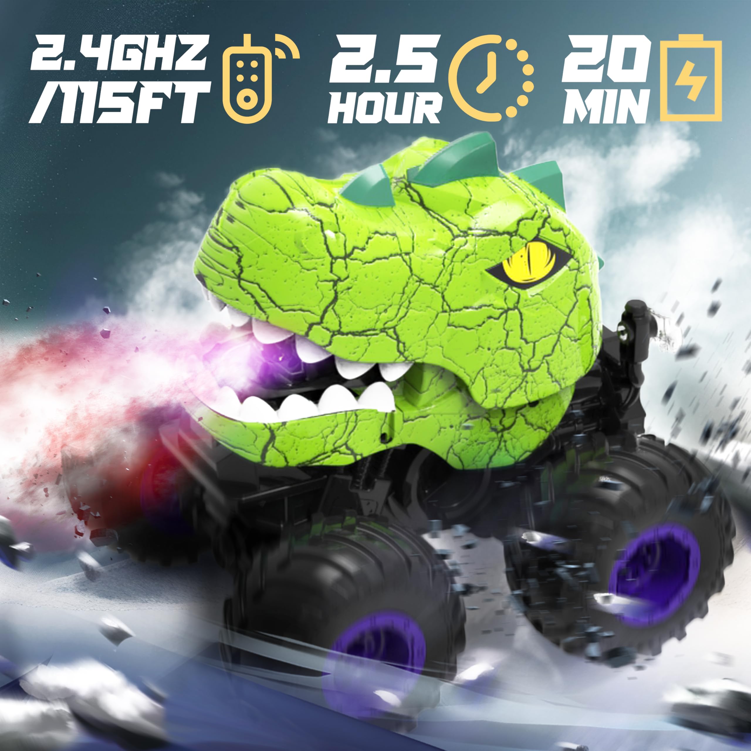 BEZGAR Monster Truck green side view showing dynamic profile for action sessions