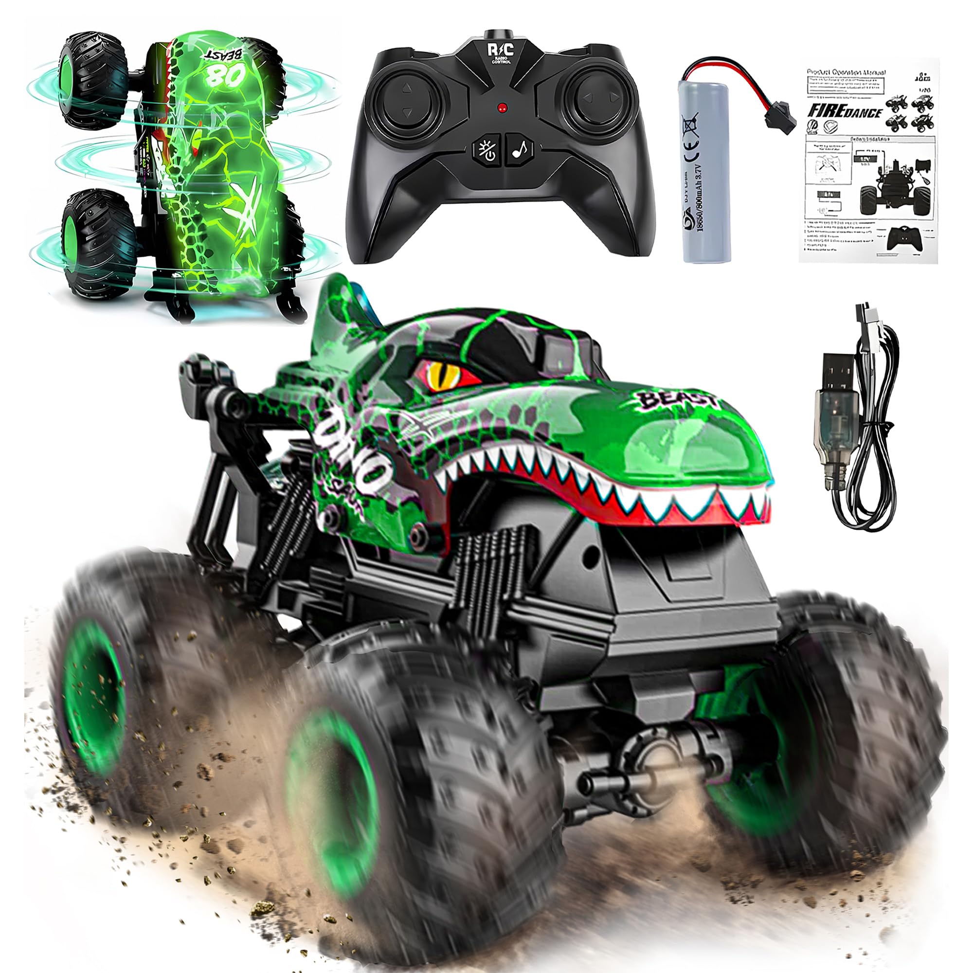 BEZGAR Monster Truck RC with light modes for vivid racing.