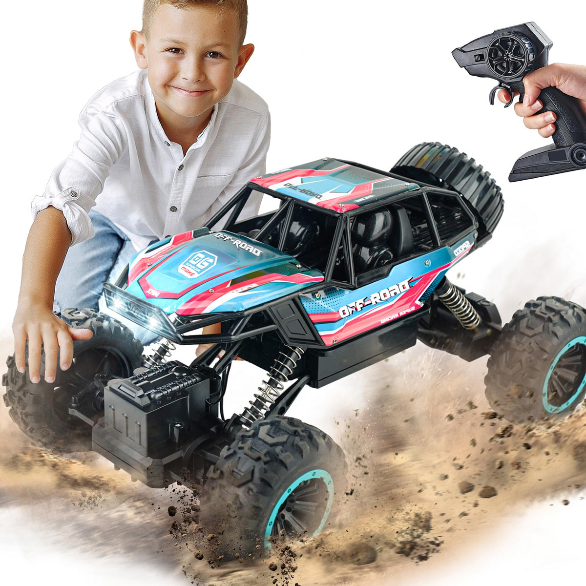 BEZGAR Monster Truck RC with bright LED lights for night play and visibility