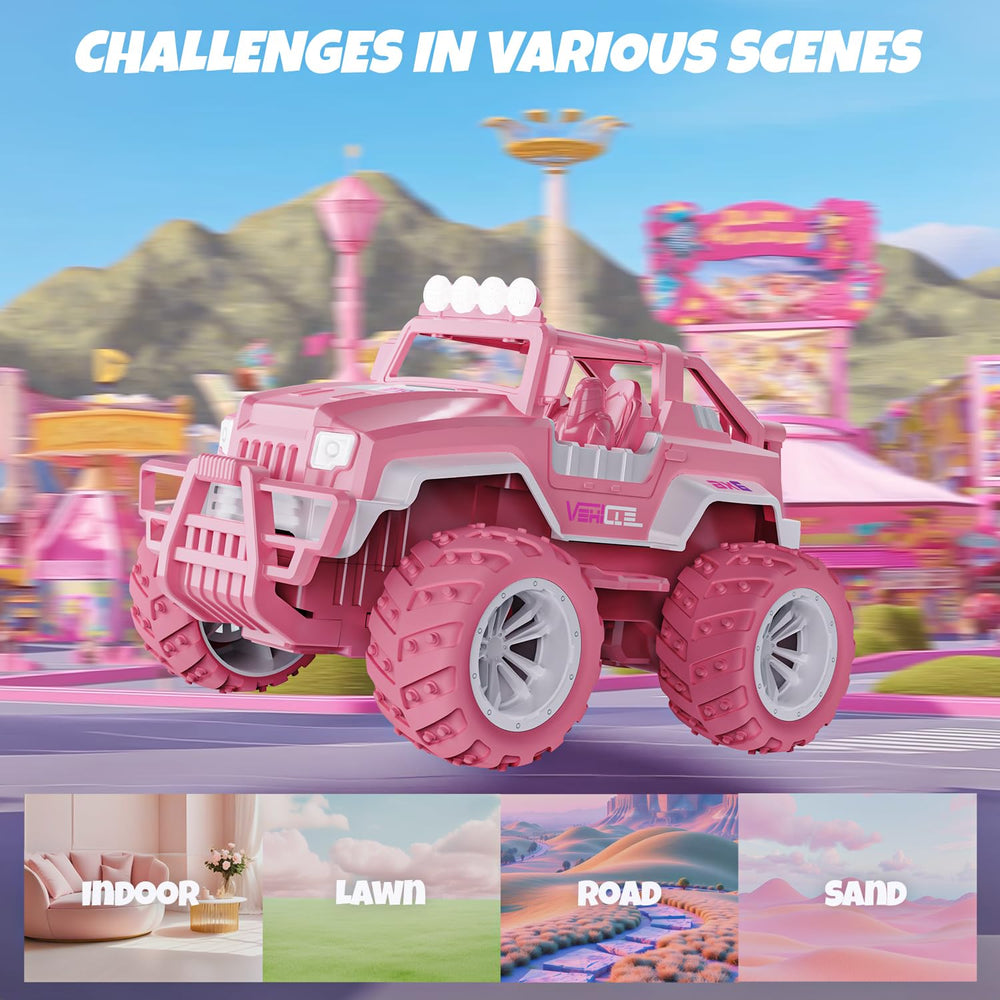 BEZGAR pink RC Jeep LED lights enhance night driving and visibility.