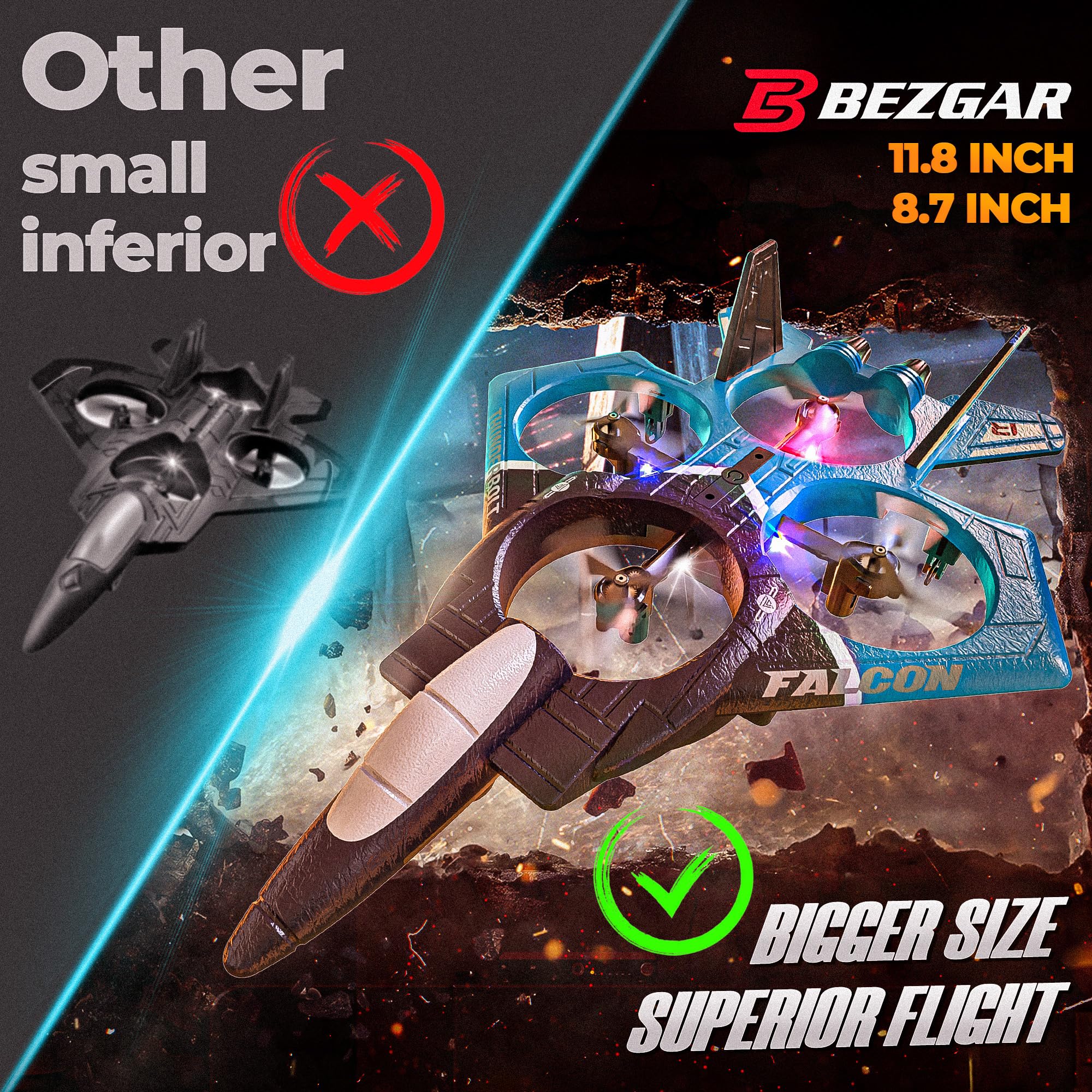 BEZGAR RC Airplane with blue LED navigation lights for visibility