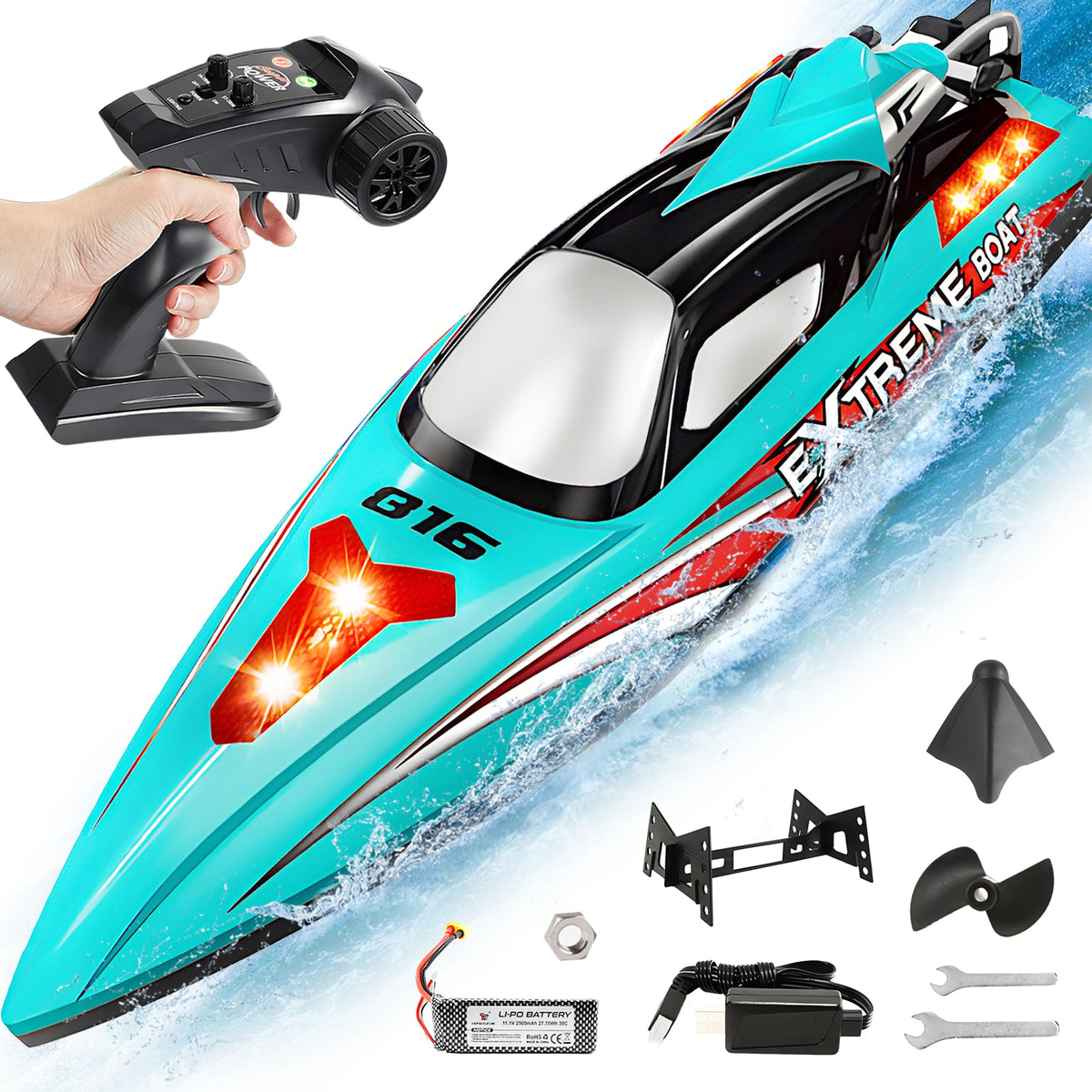 BEZGAR RC Boat 18-inch green front view for lake fun