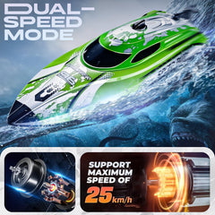 BEZGAR TX126 Green RC Boat in action at 25 KPH for thrilling speed