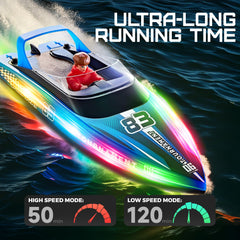 BEZGAR LED-lit RC boat for night navigation and bright direction cues.