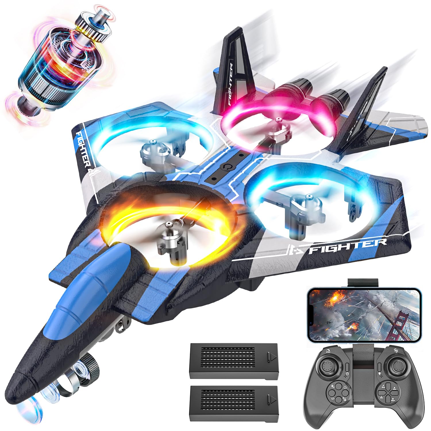 BEZGAR RC Plane with blue LEDs for high visibility during kid-friendly flights