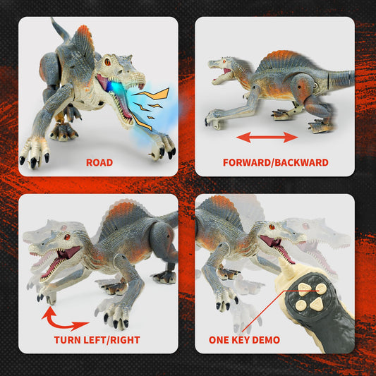 BEZGAR Spinosaurus RC light-tracking guides play with illuminated cues.