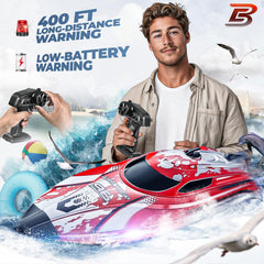 BEZGAR TX126 RC Boat with LED lights and flip for night visibility.
