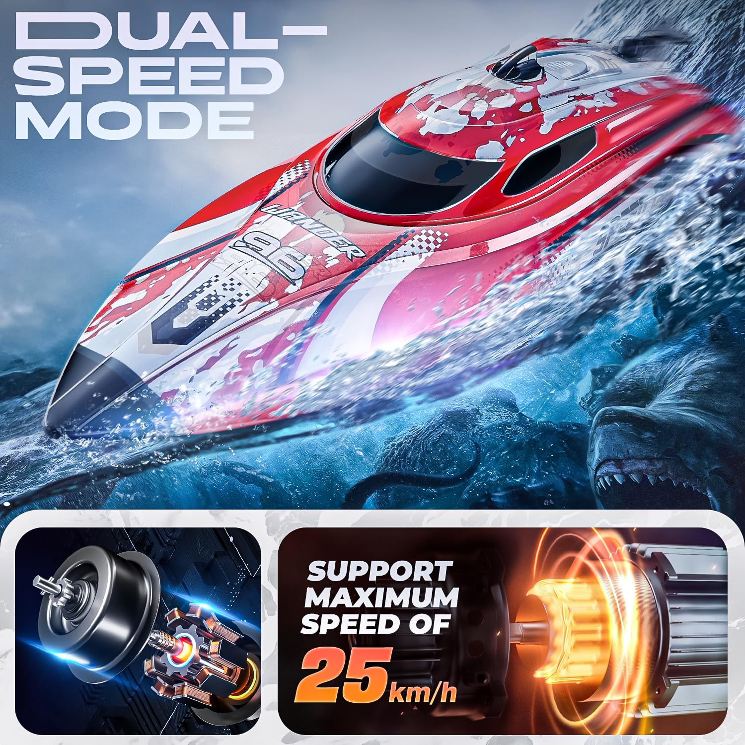 BEZGAR TX126 RC Boat with 25 KPH speed for fast lake adventures.