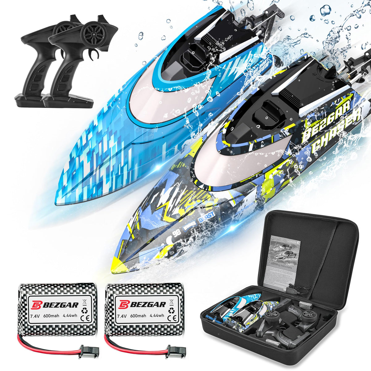 BEZGAR TX2P1 boat 2-pack on calm water for family-friendly speed fun.
