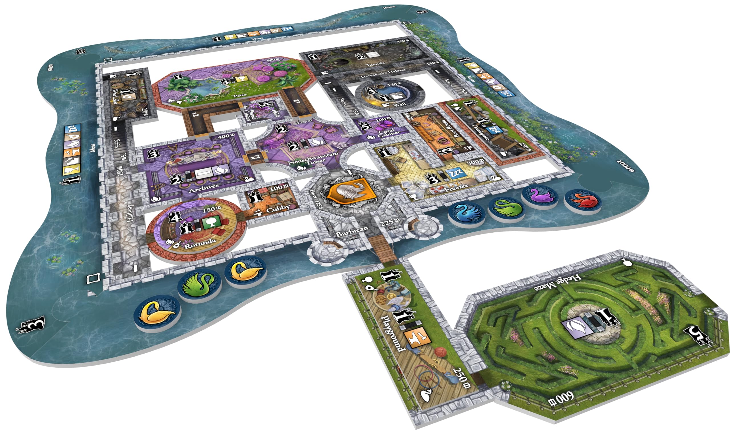 Bezier Games Castles of Mad King Ludwig Swan Tokens offer cash or VP options.