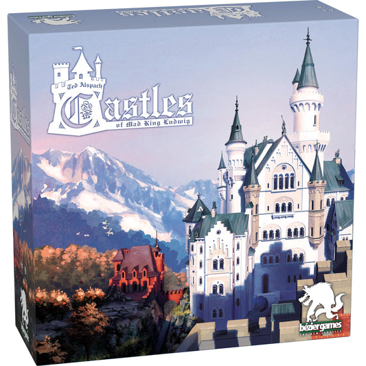 Bezier Games Castles of Mad King Ludwig game board setup with modular rooms for castle planning