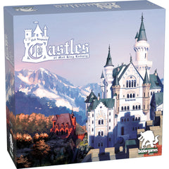Bezier Games Castles of Mad King Ludwig game board setup with modular rooms for castle planning