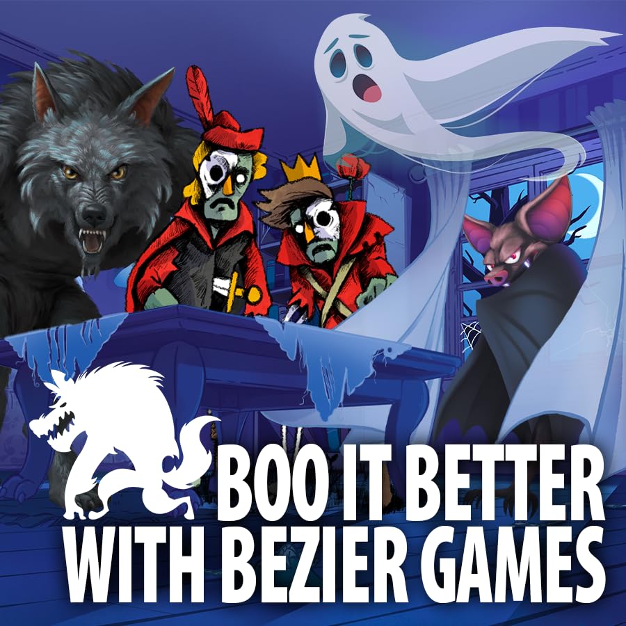 Bezier Games One Night Ultimate Vampire villager tension image, suspenseful bluffing moments.