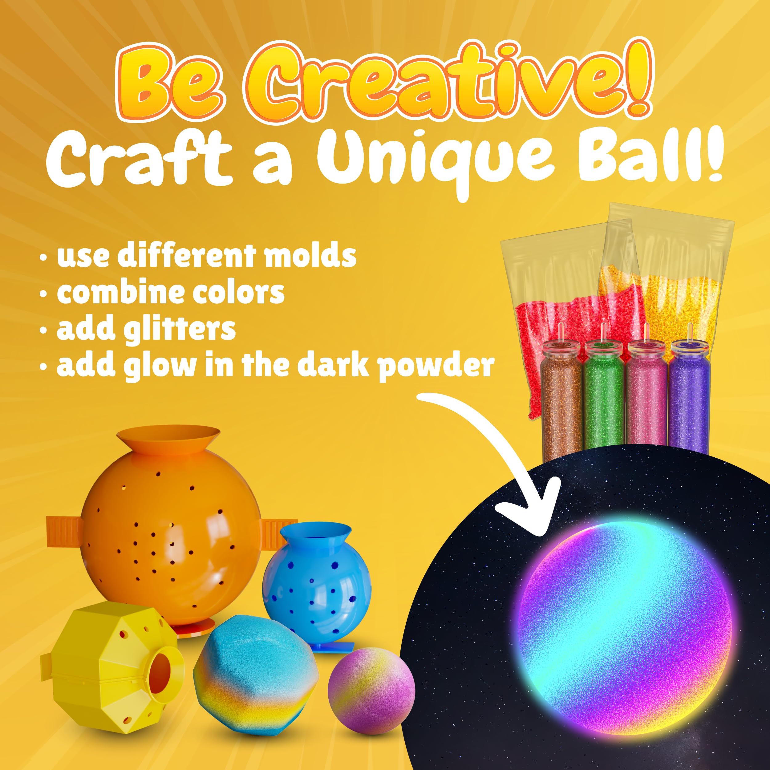 Kids crafting bouncy balls with the kit's tools and guides
