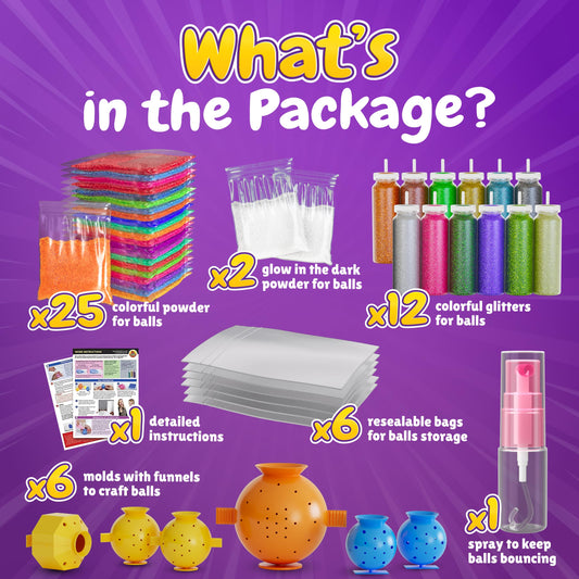 Glitter bottles from BFB kit ready to decorate glow-in-the-dark balls