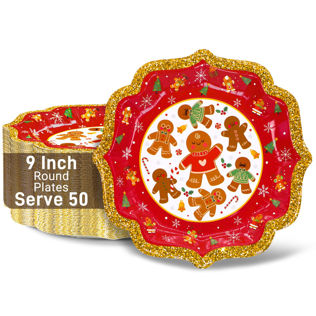 BFUN Christmas gingerbread design plates for festive parties, easy cleanup after meals