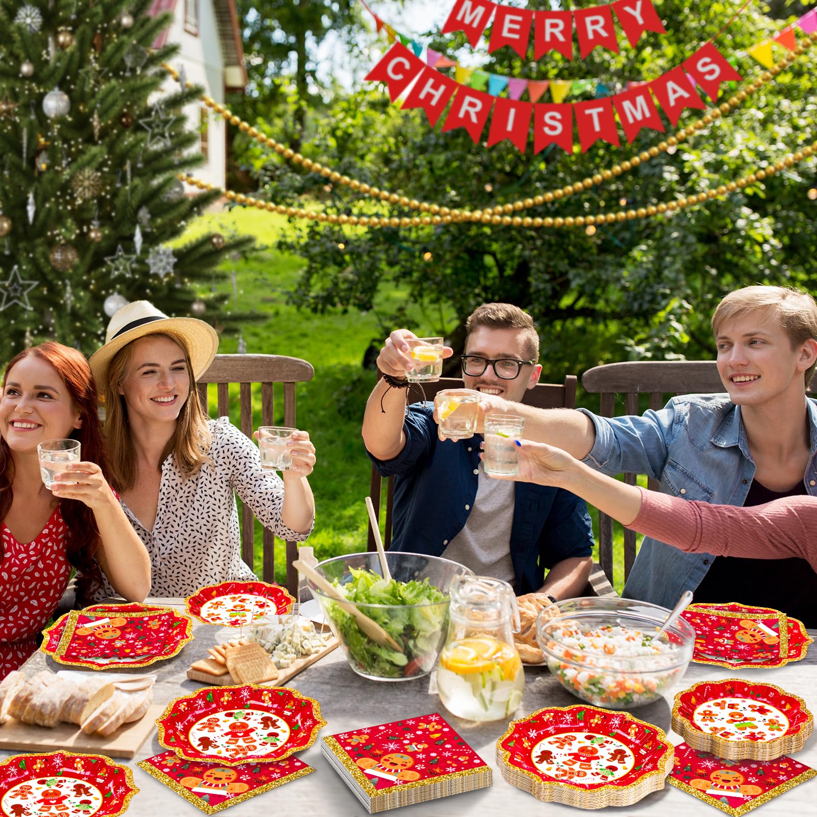 BFUN Christmas tableware set offers a cohesive gingerbread party look.