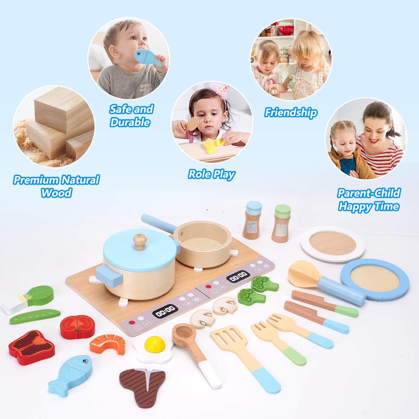 BGdoyz wooden cooking utensils playset supports hands-on practice