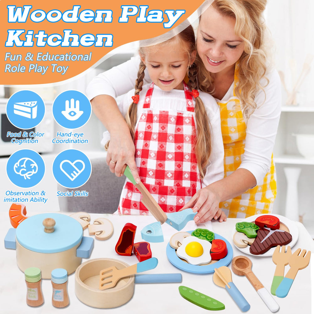 BGdoyz wooden cutting food playset encourages safe slicing pretend play