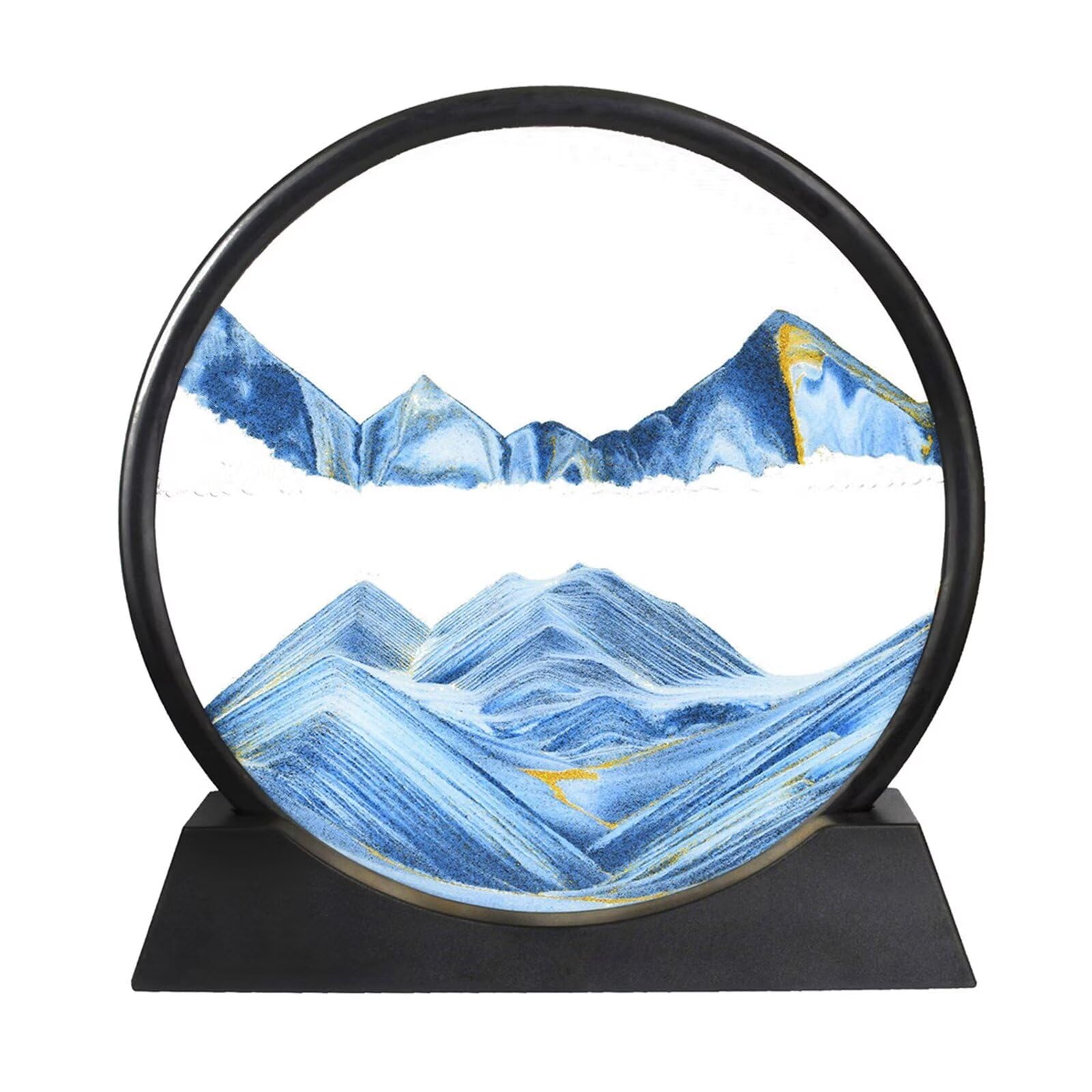 BGFJYUK blue round moving sand art in glass shows calming 3D landscapes.