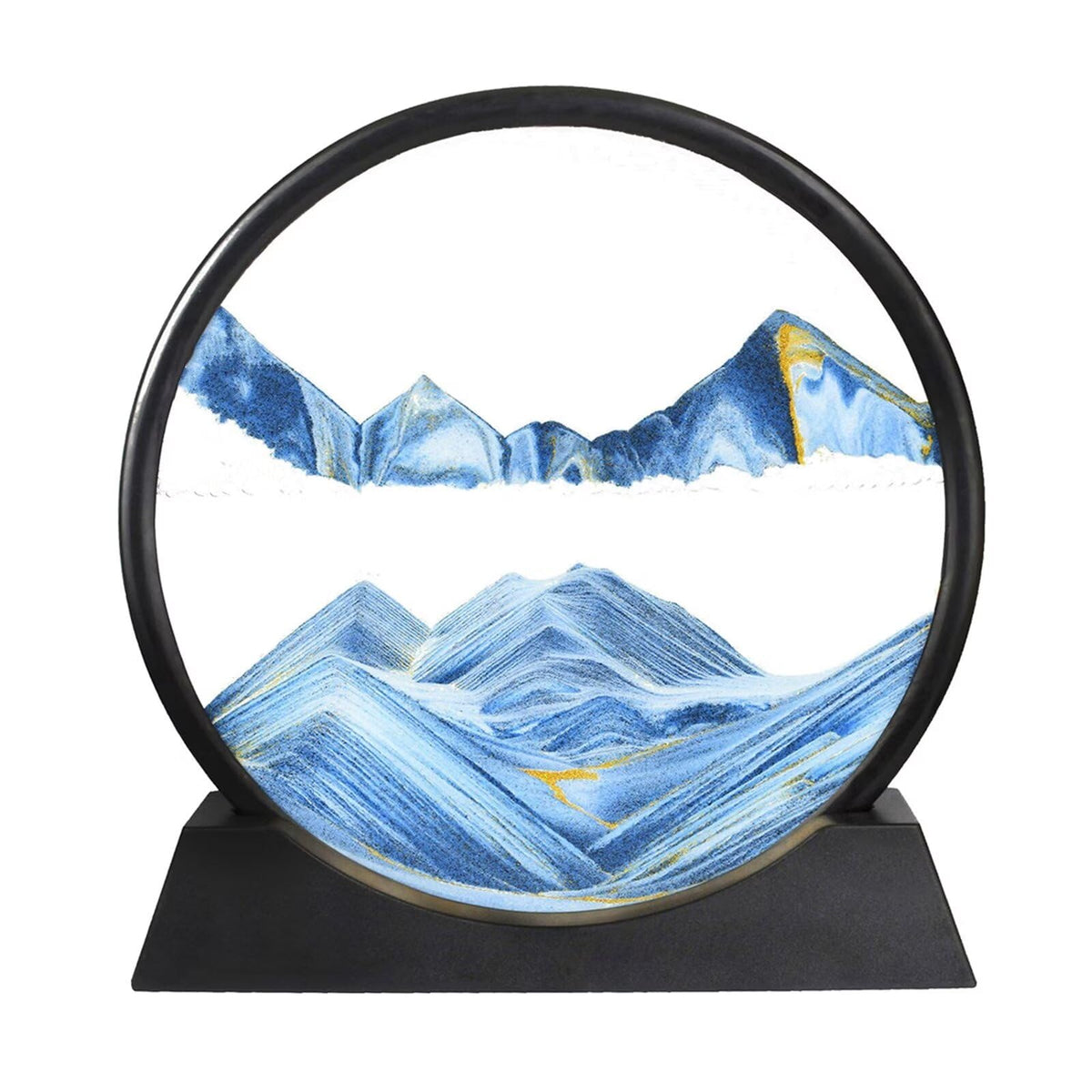 BGFJYUK blue round moving sand art in glass shows calming 3D landscapes.