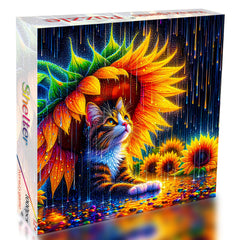 Bgraamiens Kerayzygame cat with sunflower puzzle close-up showing colors.