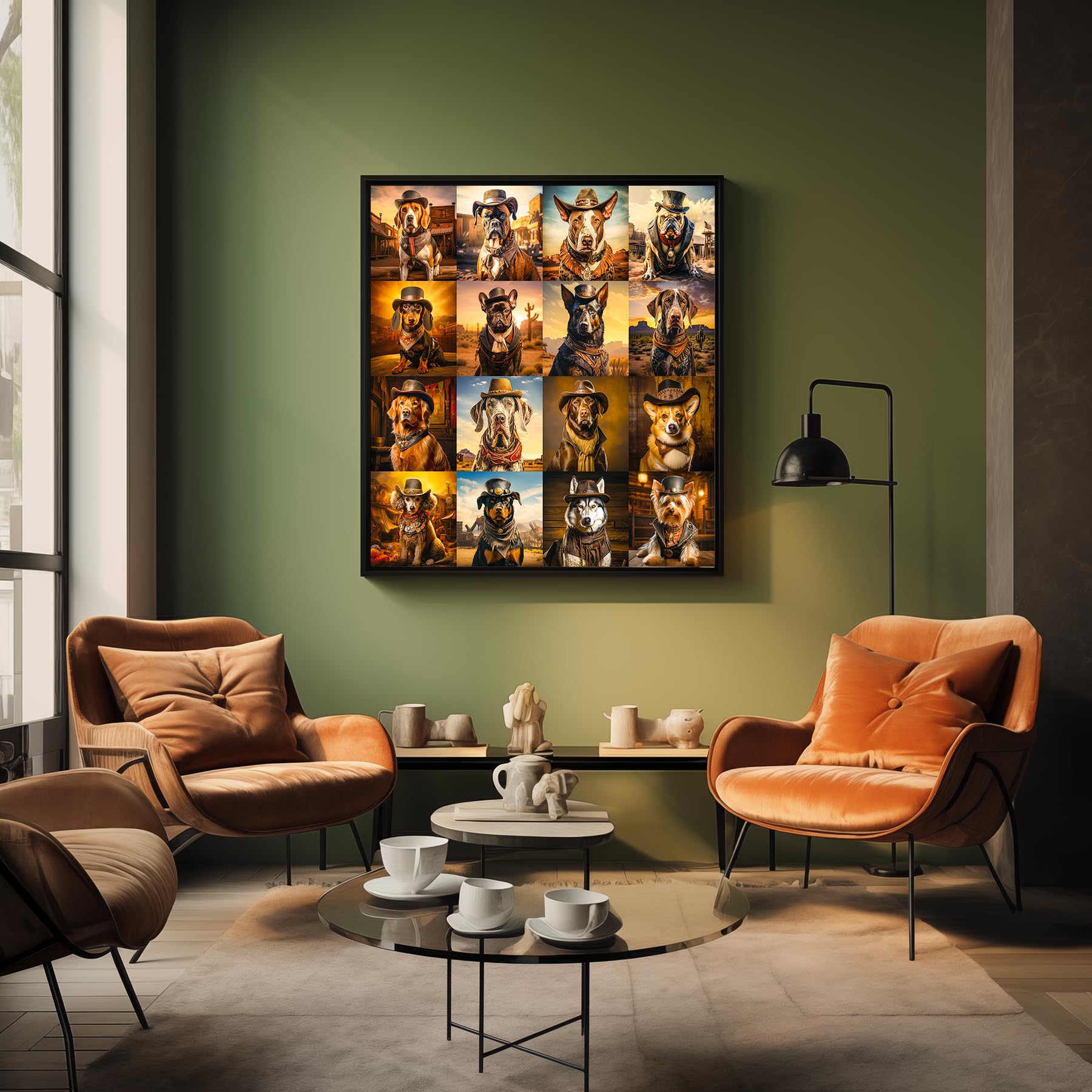 Puzzle setup on a desk featuring Bgraamiens Wild West Dogs 1000 pieces