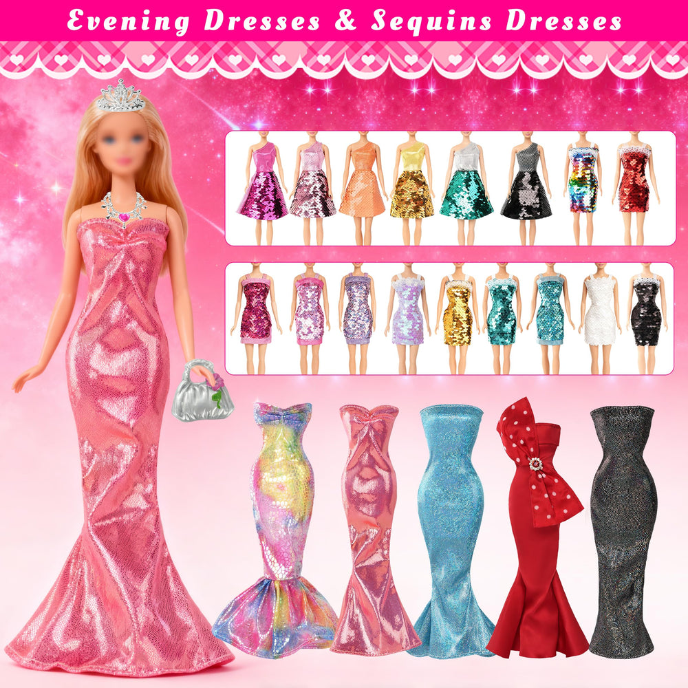 BHYTAKI evening dress collection offers elegant options for Barbie-sized dolls and party plays.