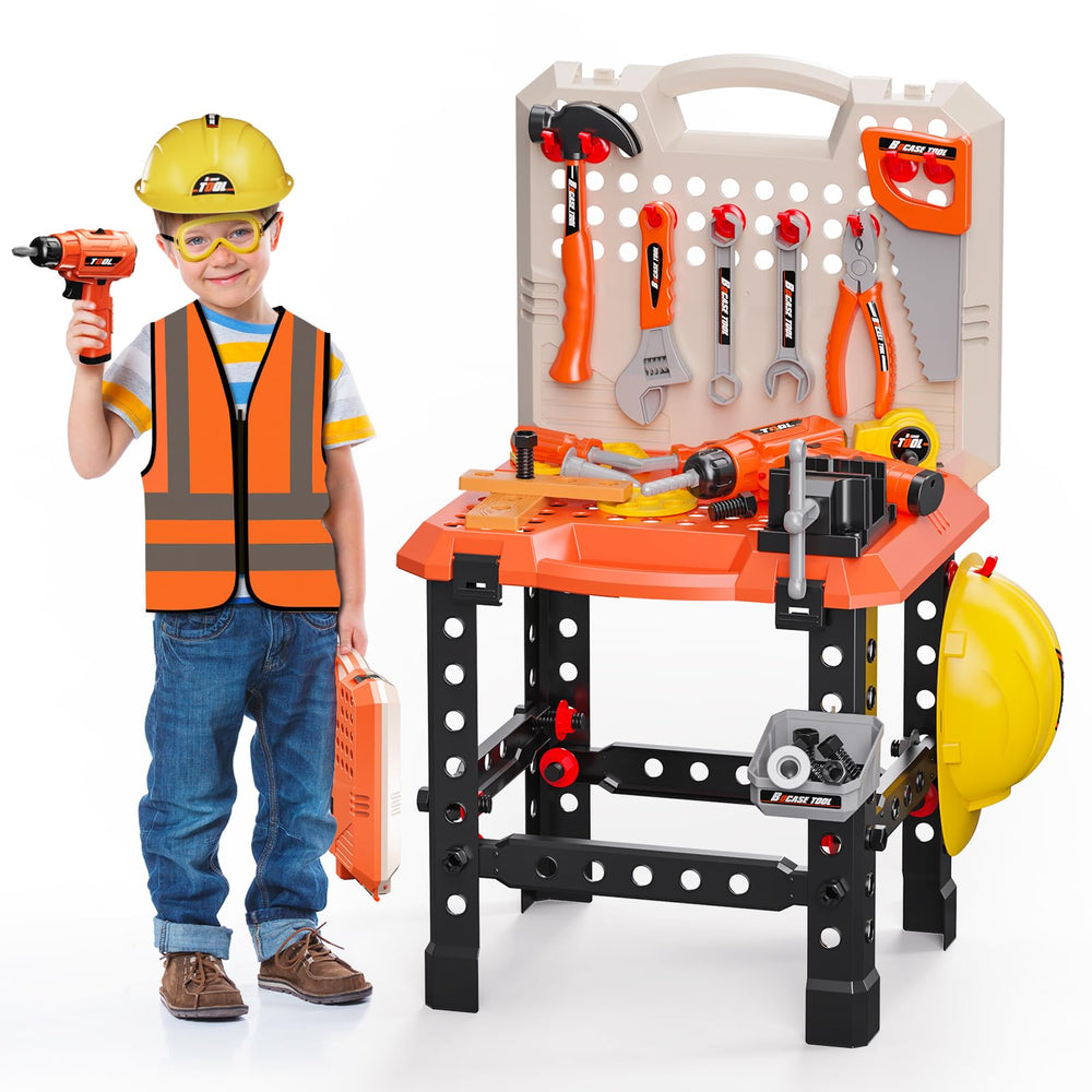 BHYDRY Kids Tool Bench assembly view showing setup for hands-on exploration and motor skill use.