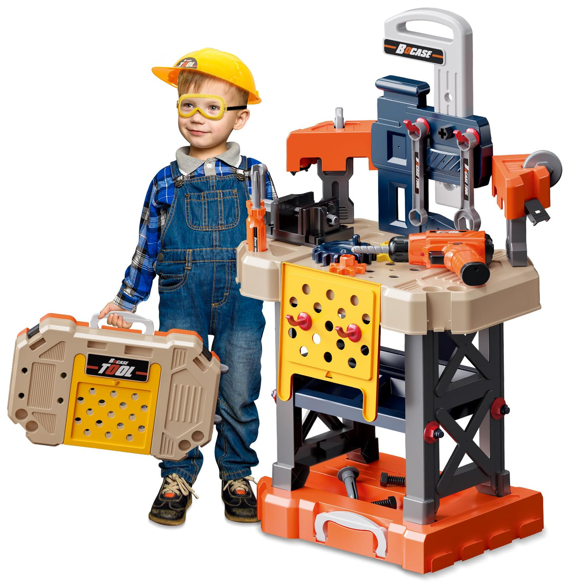 BHYDRY Kids Tool Bench drill for realistic pretend play and fine motor skills.