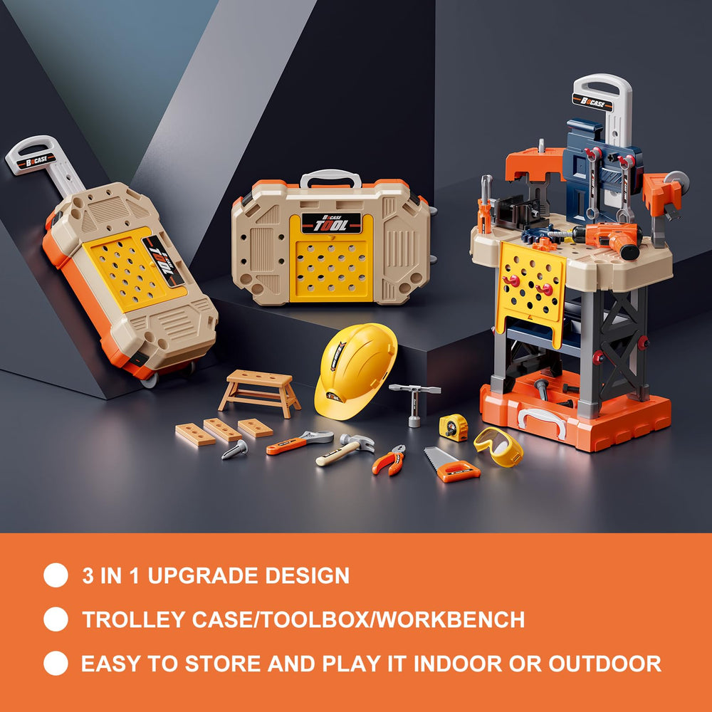 BHYDRY Kids Tool Bench safety goggles and hard hat for safe play.