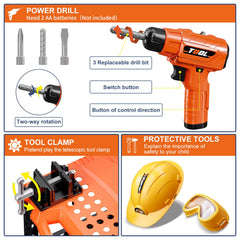 BHYDRY protective goggles and hard hat with the tool bench for safe pretend work.