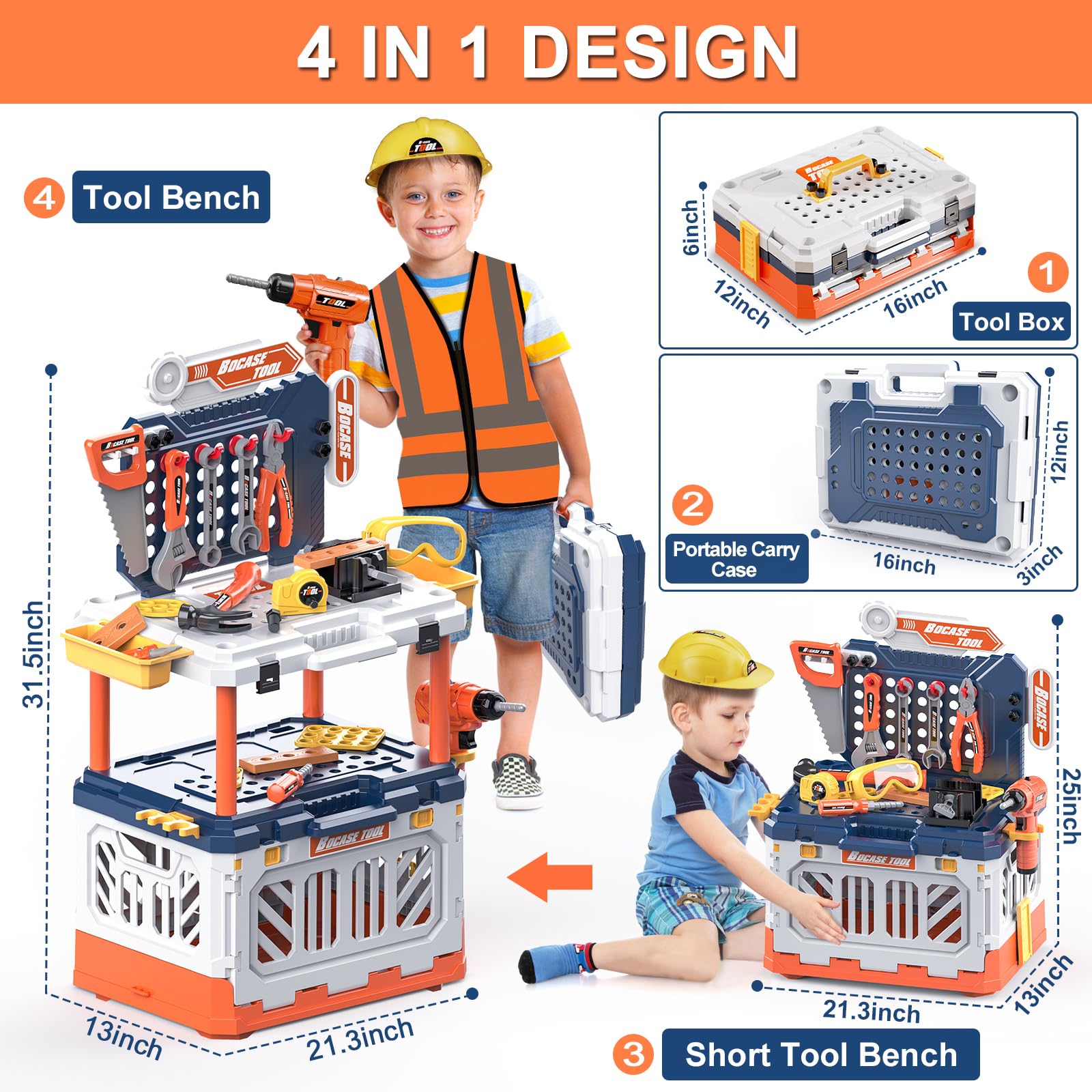BHYDRY Tool Bench storage box and yellow trays keep accessories organized.