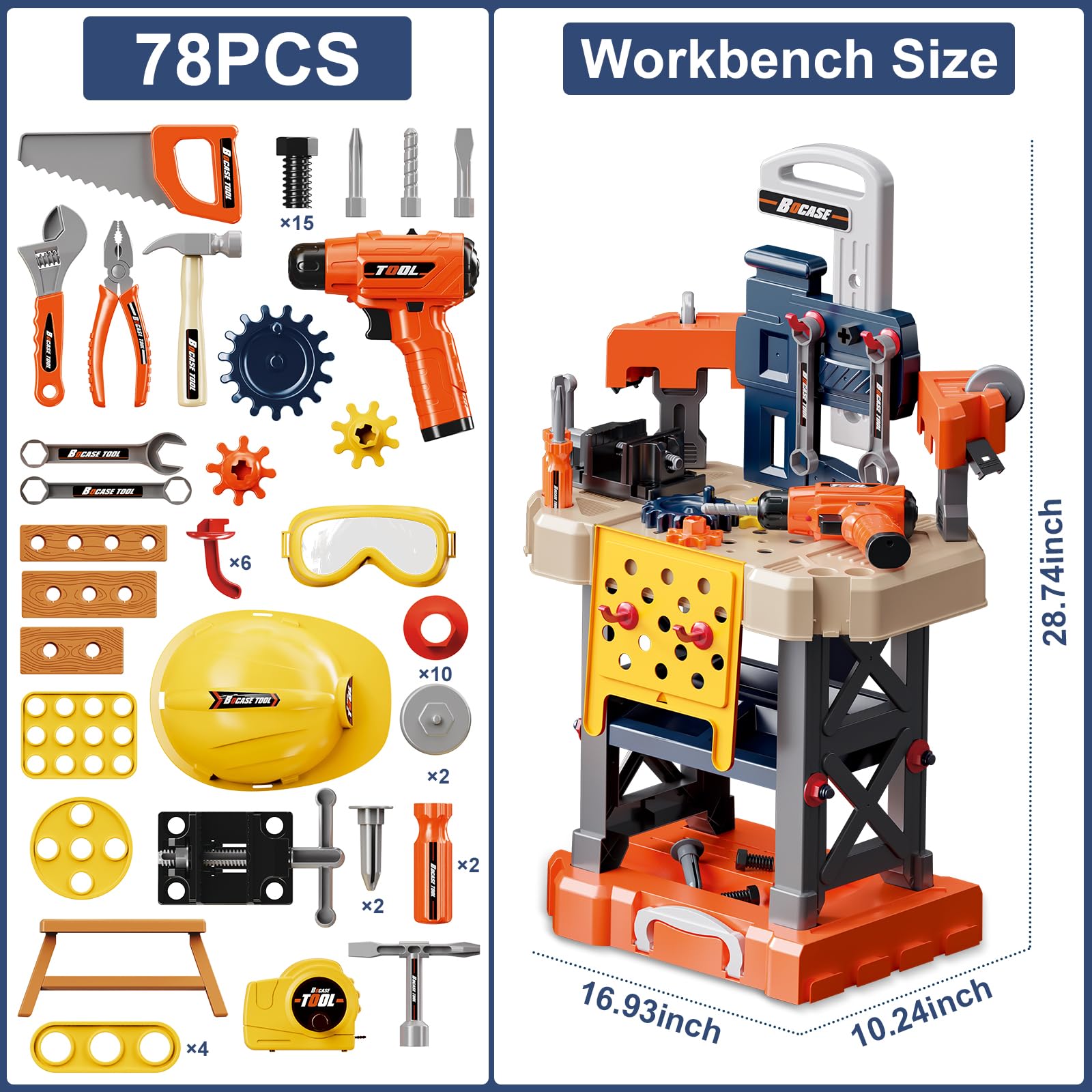 BHYDRY Kids Tool Bench 3-in-1 trolley design for easy transport.