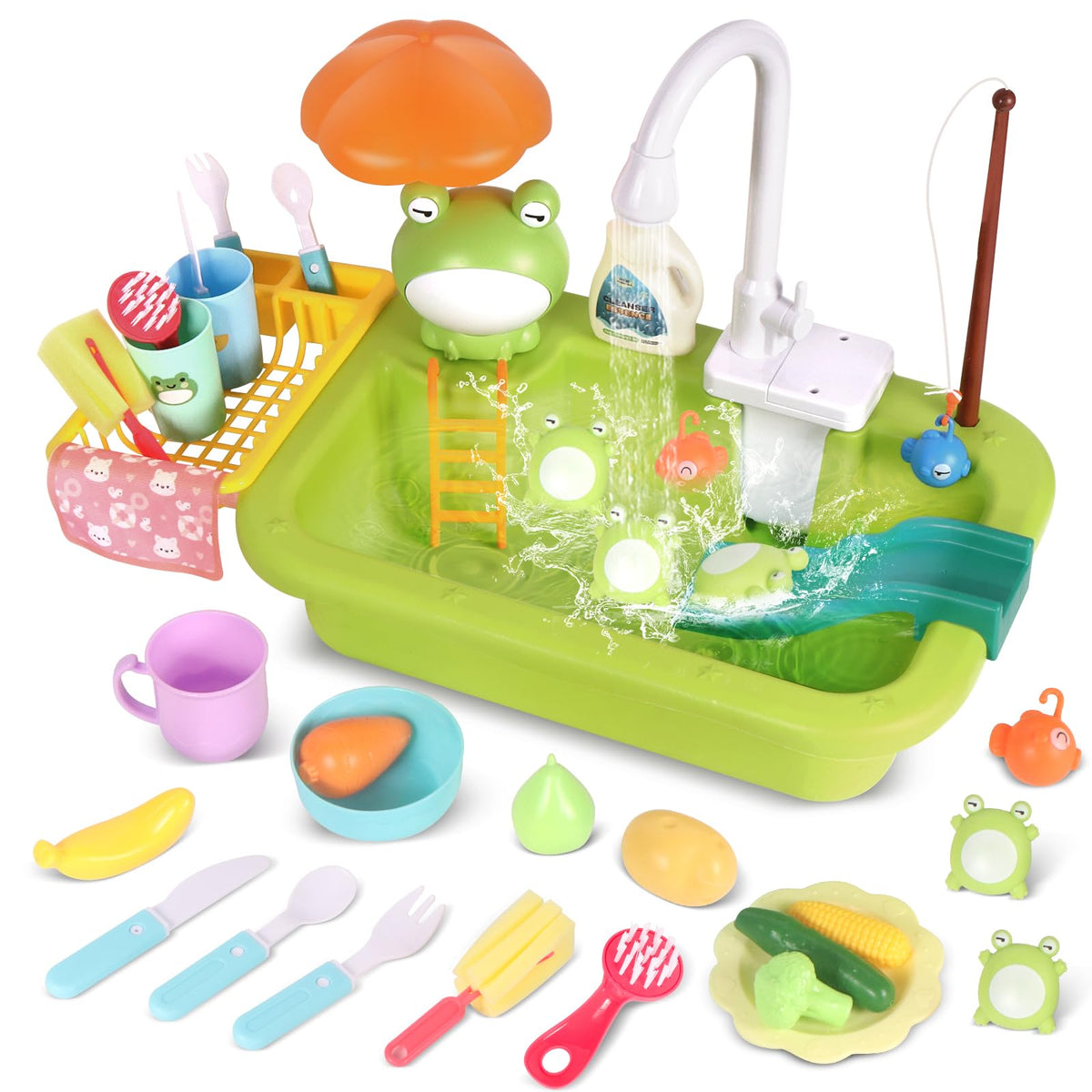 BHYDRY Play Sink with running water faucet for pretend washing and exploration.