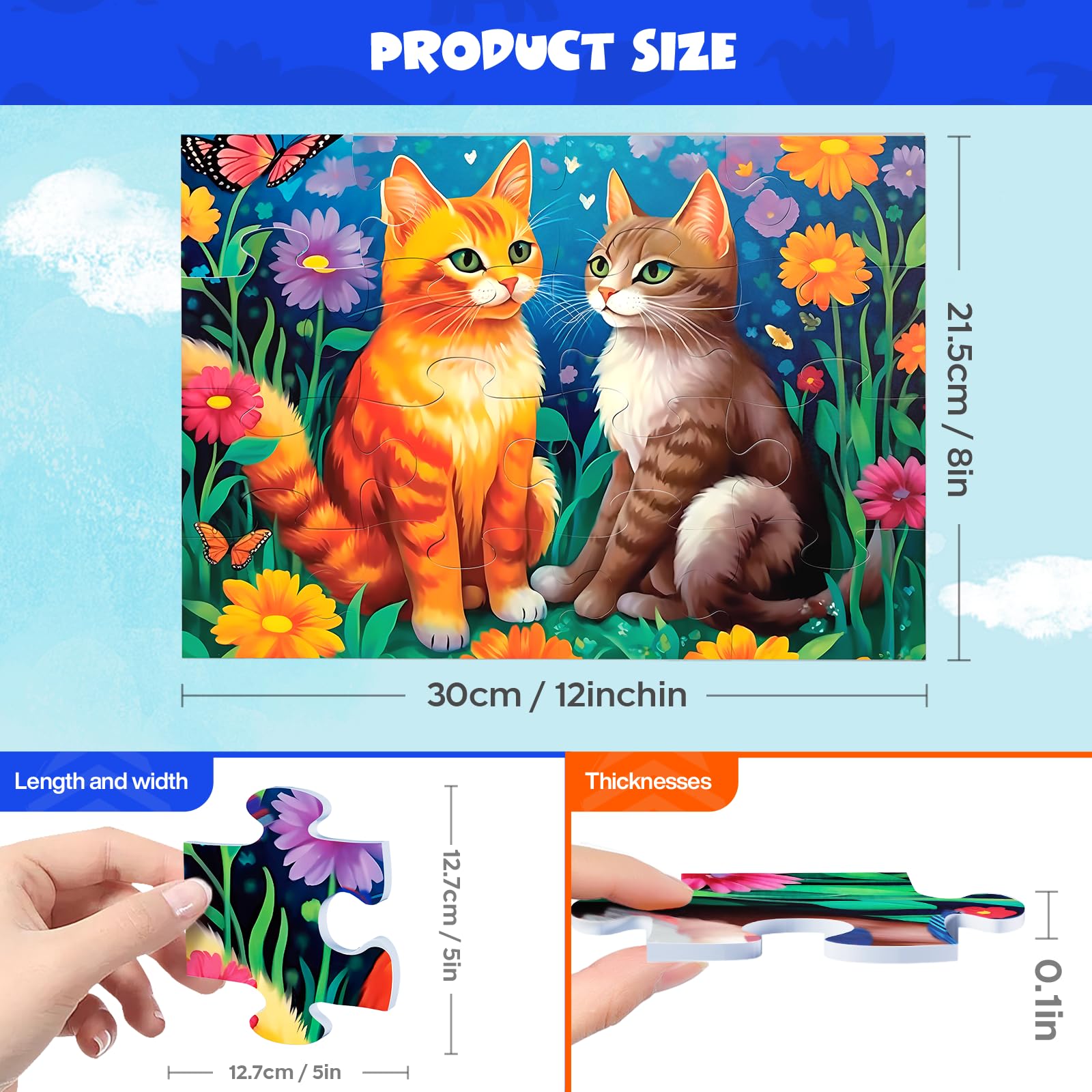 Biarek blue cardstock durable puzzle pieces provide lasting grip for frequent use.